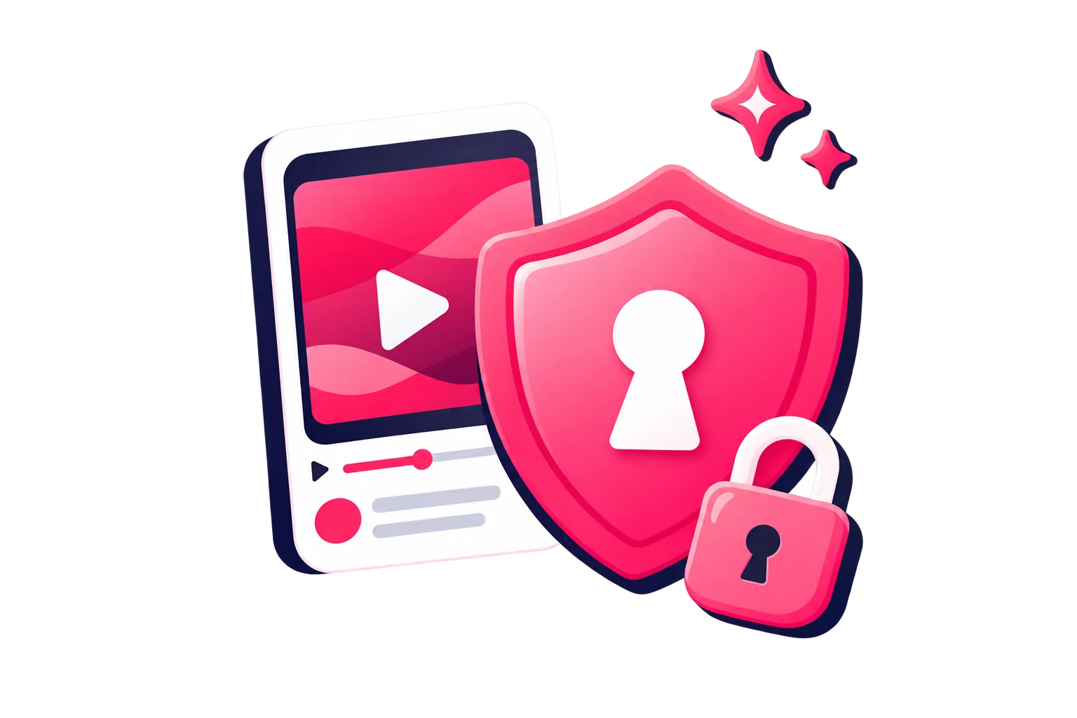 Shield with a padlock over a video card, representing a protected, password-free order