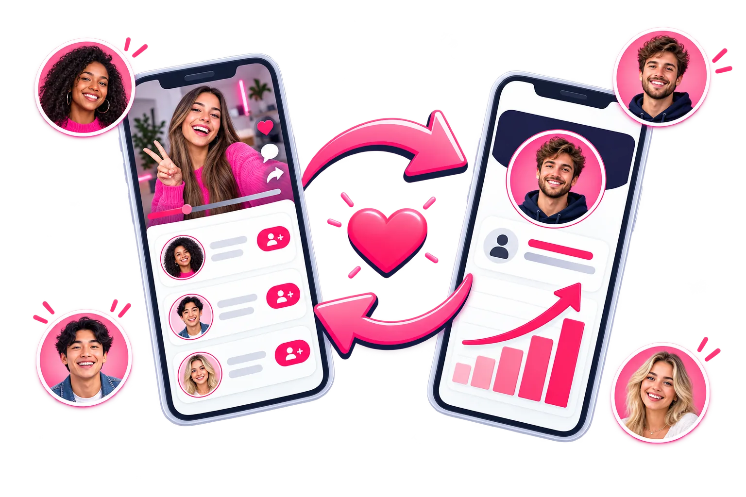 Teléfonos en una app de intercambio guardando un video de TikTok