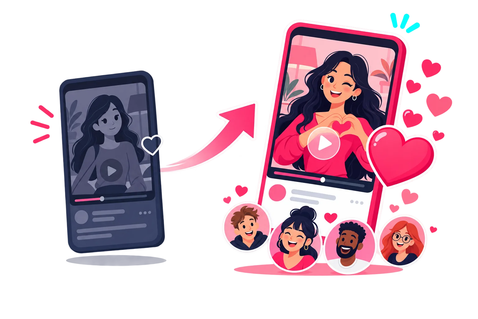 Costado de TikTok con la flecha de compartir y su contador resaltados